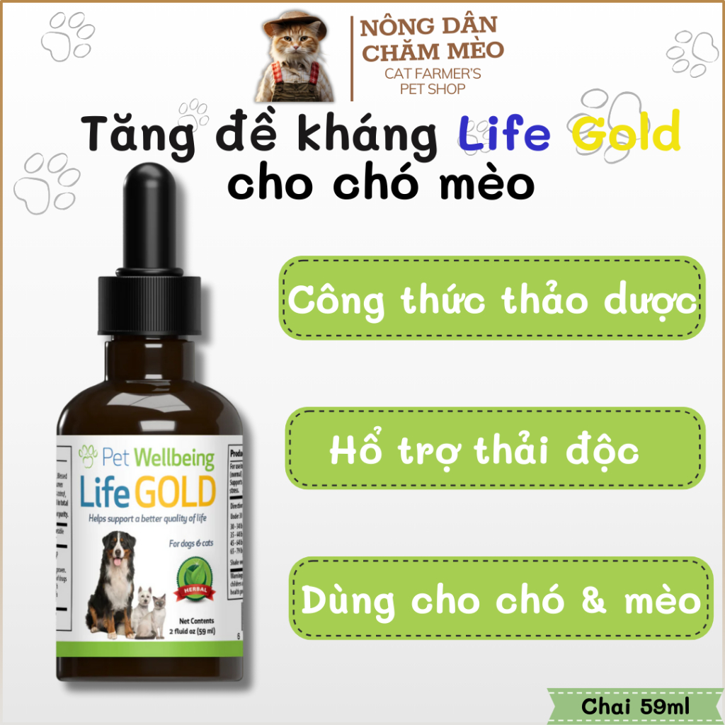 Dung dịch hổ trợ đề kháng cho chó mèo Pet WellBeing Life Gold Giúp