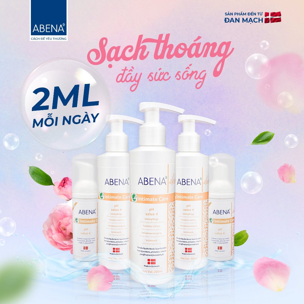🆗.(Đã bán 403) Dung dịch vệ sinh phụ nữ Abena Intimate Care - Nhập khẩu Đan Mạch - pH 4.0 (Chai 200ml)