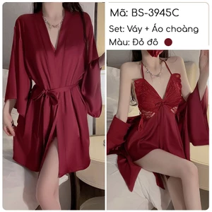 Set Váy Ngủ Lụa Sexy Gợi Cảm Có Mút Nâng Ngực Tặng Kèm Áo Choàng Lụa Cao Cấp Sang Chảnh