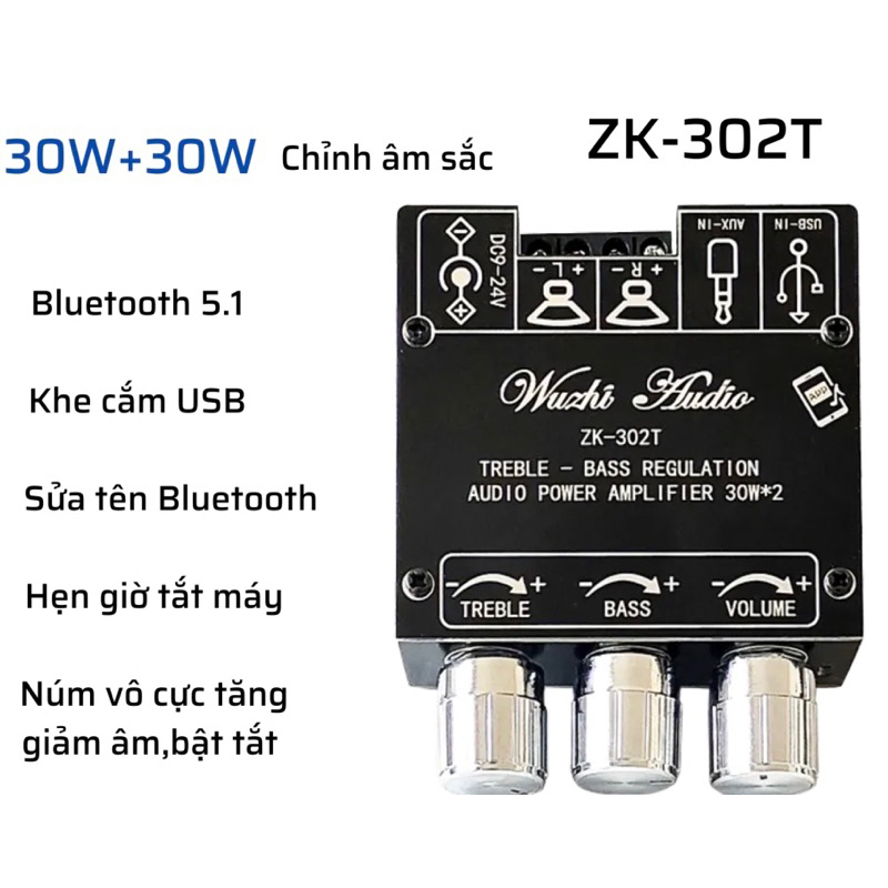 Mạch Wuzhi ZK 302T khuếch đại âm thanh bluetooth 30w x2 chỉnh âm sắc ...