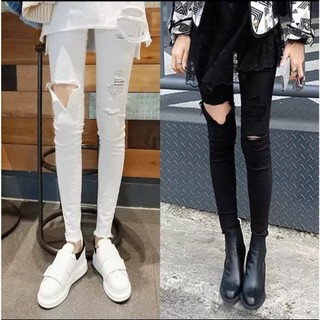 Quần jean AMILY Nữ skinny trắng và đen rách gối kiểu Đặc Biệt co giãn thời trang Hàn Quốc lưng cao