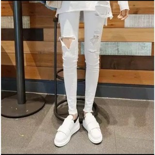 Quần jean AMILY Nữ skinny trắng và đen rách gối kiểu Đặc Biệt co giãn thời trang Hàn Quốc lưng cao