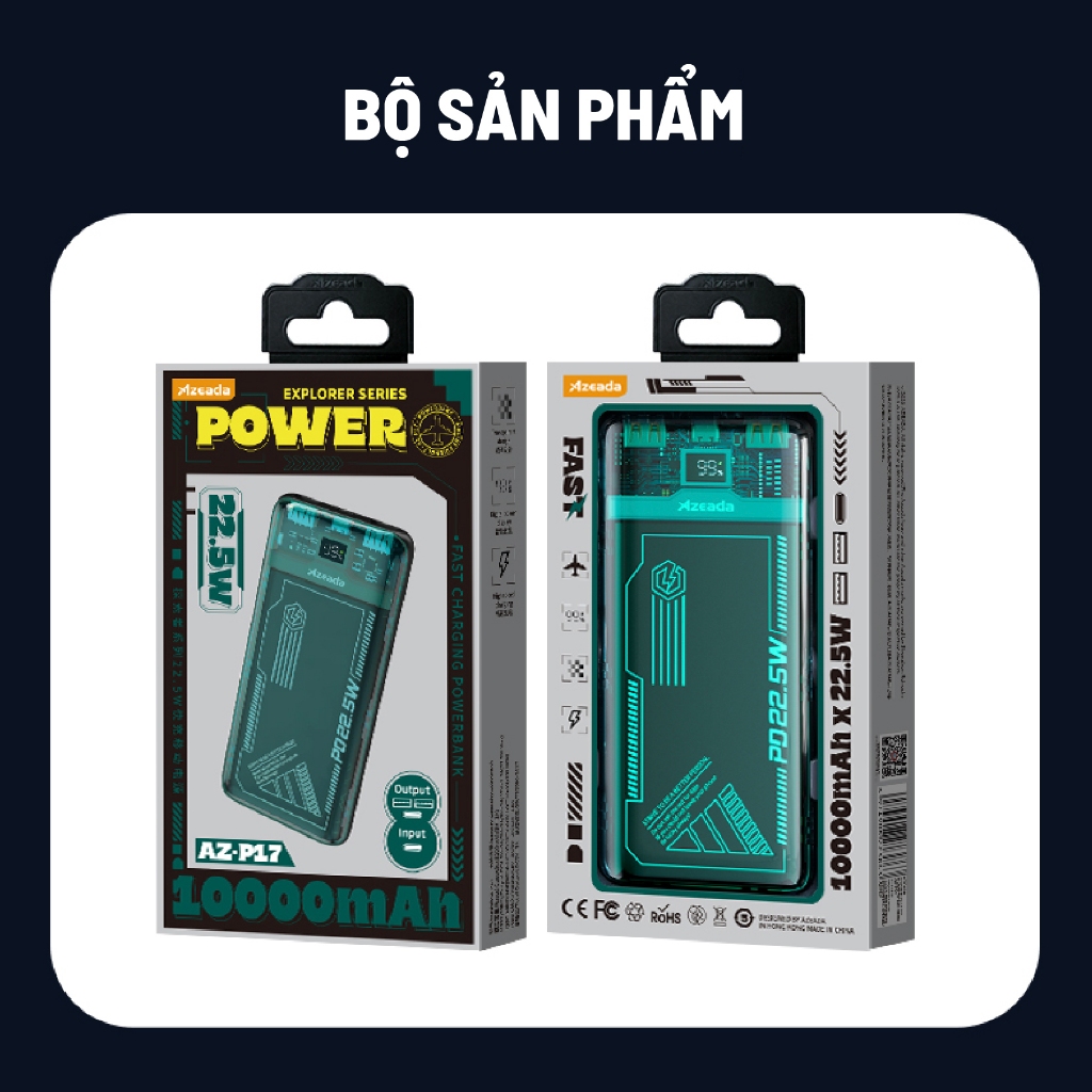 Pin dự phòng Pin dự phòng Azeada AZ-P17 10000mAh - Thiết kế trong suốt, có màn