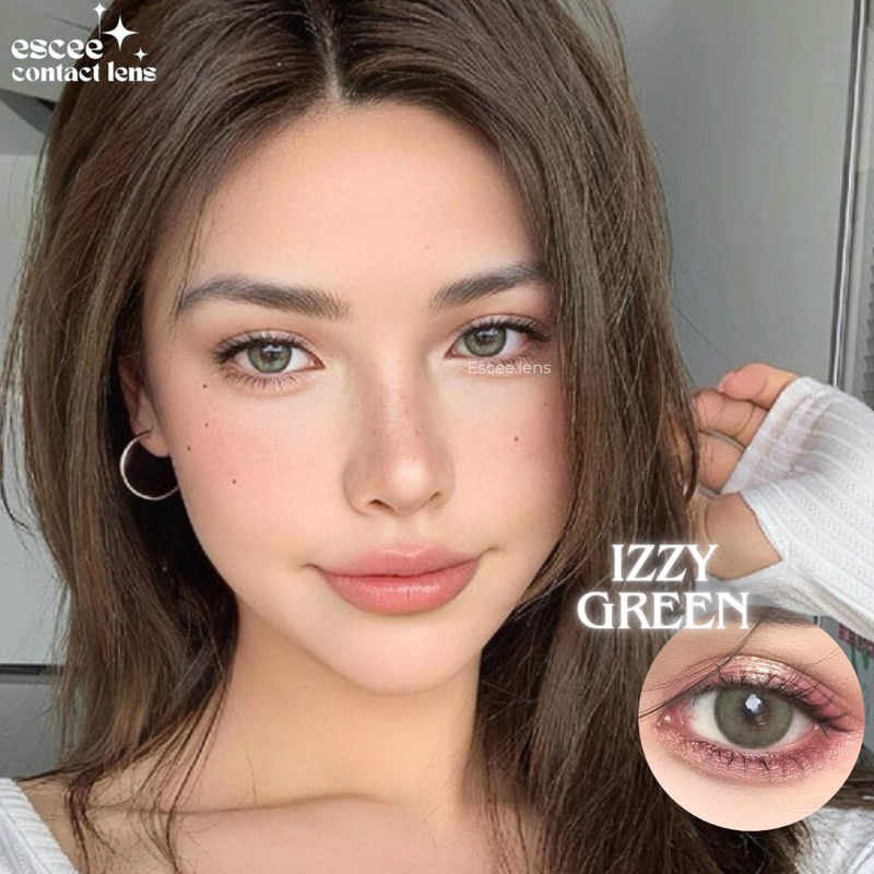 1 Cặp Lens kính áp tròng Izzy Green xanh lá độ ẩm cao có viền mỏng giãn tròng 14.2mm độ cận 0 - 7 độ (tặng kèm khay)