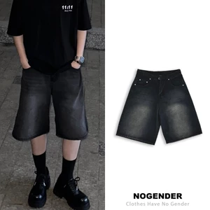 QUẦN SHORT DENIM ỐNG RỘNG MÀU ĐEN WASH UNISEX
