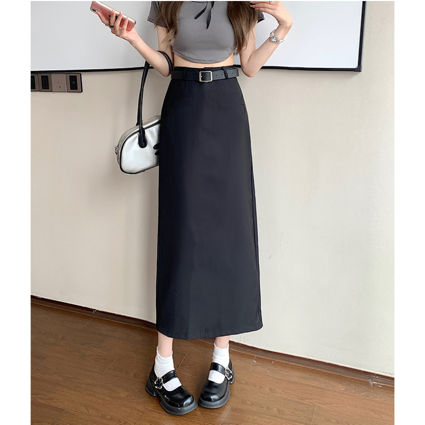 Chân Váy Chữ A Suông Dáng Dài 90cm Sẻ Sau Phối Đai-Chất Liệu Vitex-Chân Váy Công Sở-CV70T