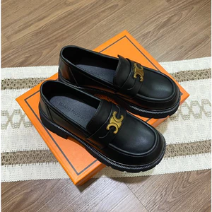 Giày moca nữ cl tag đồng mũi tròn, loafer nữ đế cao 4cm, giày búp bê nữ chữ x thời trang