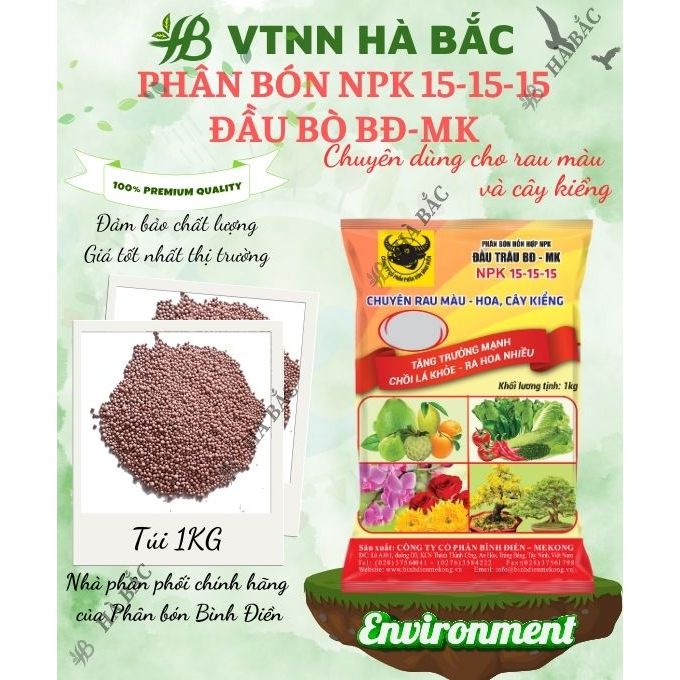 Phân Bón Đầu Trâu 15-15-15 NPK Bình Điền (Túi 1KG) - Giúp tăng trưởng mạnh, Chồi lá khỏe, Ra hoa nhiều, Rễ phát triển