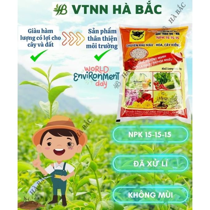 Phân Bón Đầu Trâu 15-15-15 NPK Bình Điền (Túi 1KG) - Giúp tăng trưởng mạnh, Chồi lá khỏe, Ra hoa nhiều, Rễ phát triển