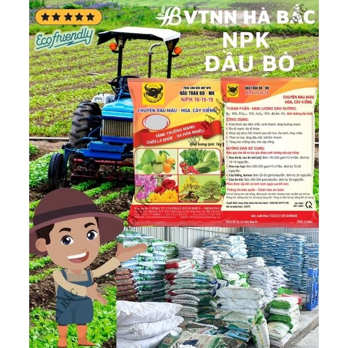 Phân Bón Đầu Trâu 15-15-15 NPK Bình Điền (Túi 1KG) - Giúp tăng trưởng mạnh, Chồi lá khỏe, Ra hoa nhiều, Rễ phát triển