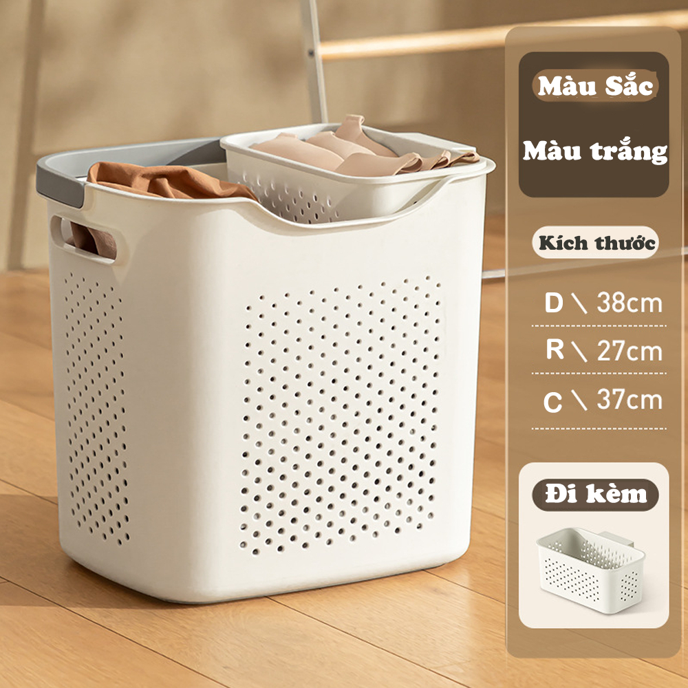 Giỏ đựng đồ giặt, giỏ đựng quần áo bẩn có quai xách chia 2 ngăn đựng đồ bẩn, Set giỏ đựng Quần Áo Gia Đình