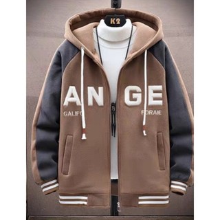 ÁO KHOÁC NỈ NAM MŨ TRÙM ĐẦU DÂY BẢN TO LOGO THÊU ANGE CÁ TÍNH