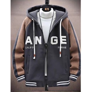 ÁO KHOÁC NỈ NAM MŨ TRÙM ĐẦU DÂY BẢN TO LOGO THÊU ANGE CÁ TÍNH