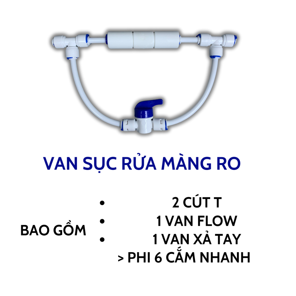 Van Sục Rửa Màng RO Lắp Sẵn Dành Cho Máy Lọc Nước Gồm Van Thải, Van Xả Tay, 2 Cút T Cắm Nhanh Phi 6