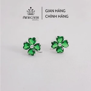 Bông Tai Bạc Cỏ 4 Lá Xanh May Mắn Minh Canh Jewelry