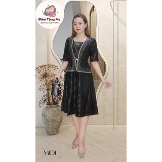 Đầm trung niên sang trọng thiết kế cao cấp dự tiệc cho mẹ co giãn tốt đến 75kg DN11