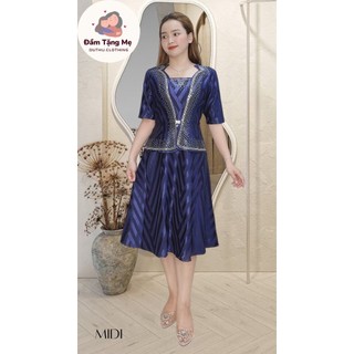 Đầm trung niên sang trọng thiết kế cao cấp dự tiệc cho mẹ co giãn tốt đến 75kg DN11