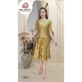 Đầm trung niên sang trọng thiết kế cao cấp dự tiệc cho mẹ co giãn tốt đến 75kg DN11