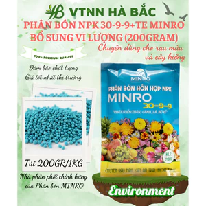Phân Bón NPK 30-9-9+TE Minro (200GR) - Bổ Sung Vi Lượng, Phát Triển Thân, Cành, Rễ, Chuyên Rau màu, Cây trái, Hoa Kiểng