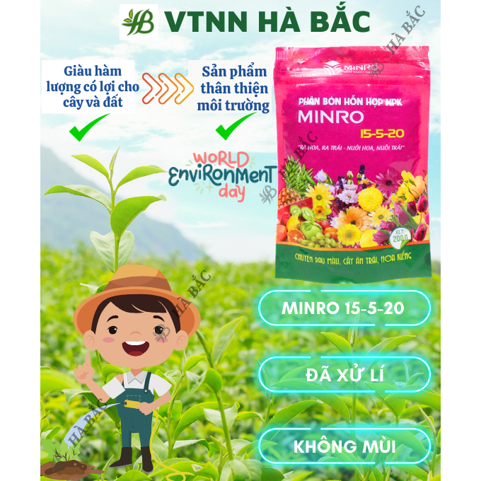 Phân Bón Hỗn Hợp 15-5-20 Minro (200gram) - Ra Hoa, Ra Trái, Nuôi Hoa, Nuôi Trái Khỏe Mạnh