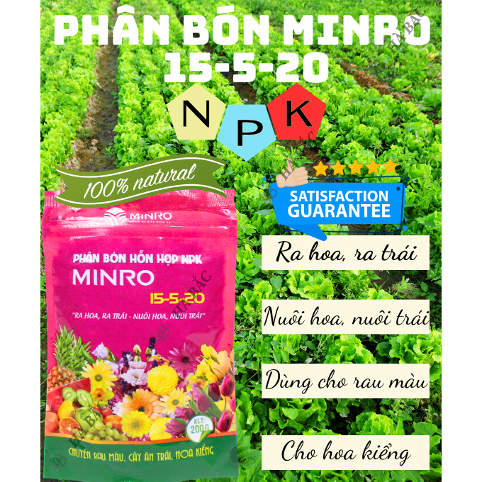 Phân Bón Hỗn Hợp 15-5-20 Minro (200gram) - Ra Hoa, Ra Trái, Nuôi Hoa, Nuôi Trái Khỏe Mạnh