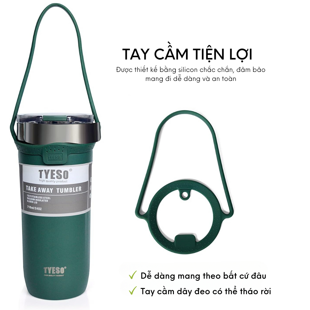 Product image Ly giữ nhiệt khắc tên TYESO Tumbler có quai xách bằng silicone và ống hút kèm theo 3