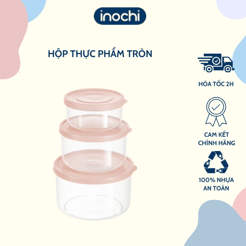 Hộp thực phẩm tròn inochi, nhựa nguyên sinh k chứa BPA, an toàn lò vi ...