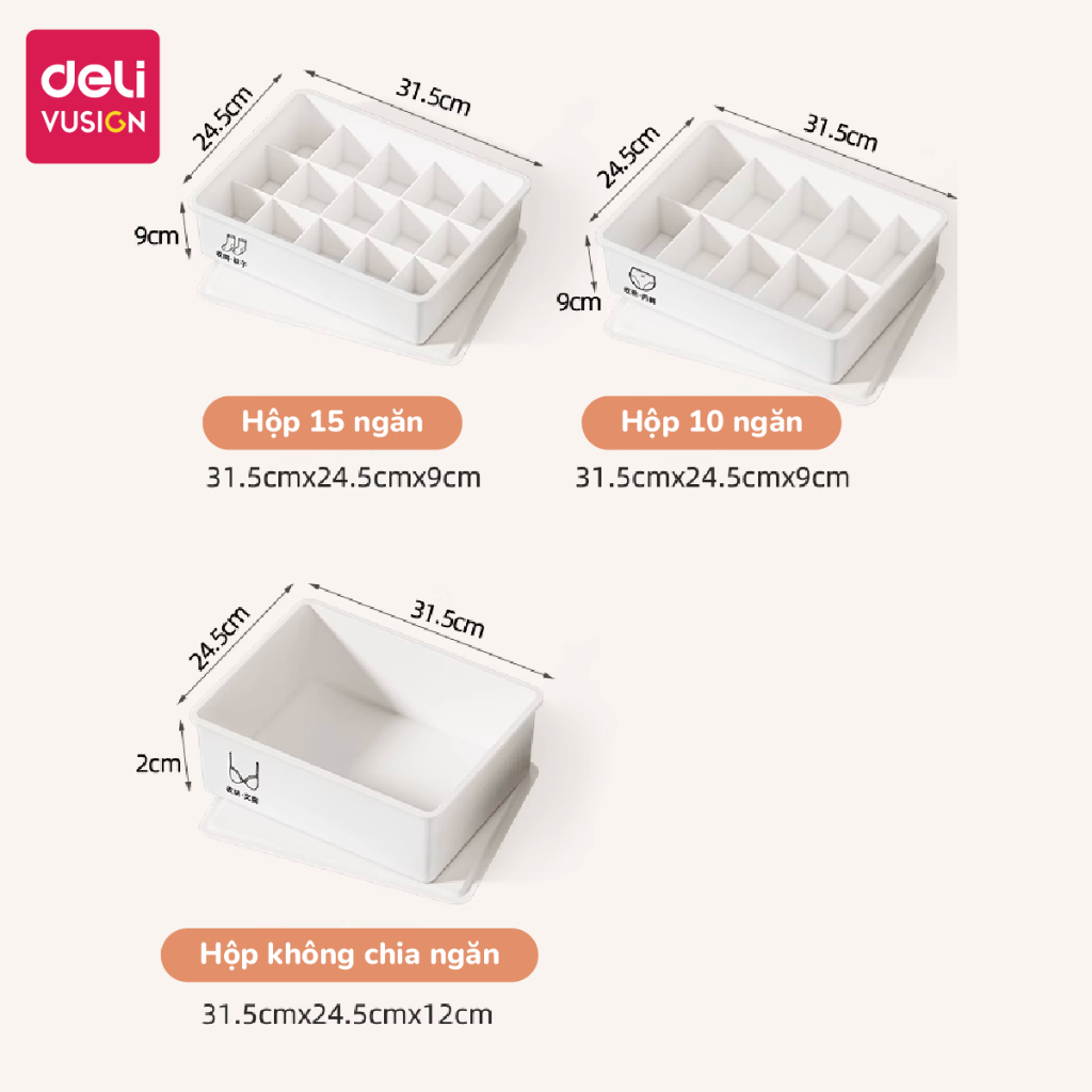 Hộp Đựng Đồ Lót Chia Ngăn Có Nắp Deli – Hộp Nhựa Siêu Dày Đựng Tất Vớ, Khay Sắp Xếp Tủ Quần Áo