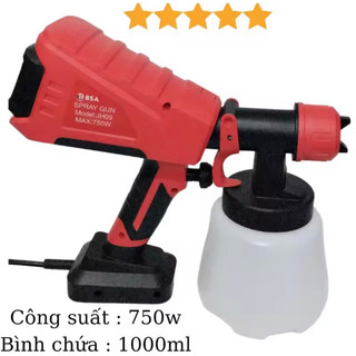 Máy Phun Sơn Điện Cầm Tay BSA 750W Bình Chứa 1000ml Cao Cấp Dễ Sử Dụng, Sử Dụng Nguồn 220v, Có Điều Chỉnh Tốc Độ Phun