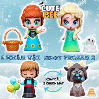 Set 4 búp bê Disney Frozen mini kèm 4 phụ kiện với 2 biểu cảm khuôn mặt CUTE BEE