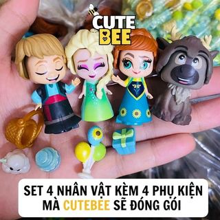 Set 4 búp bê Disney Frozen mini kèm 4 phụ kiện với 2 biểu cảm khuôn mặt CUTE BEE