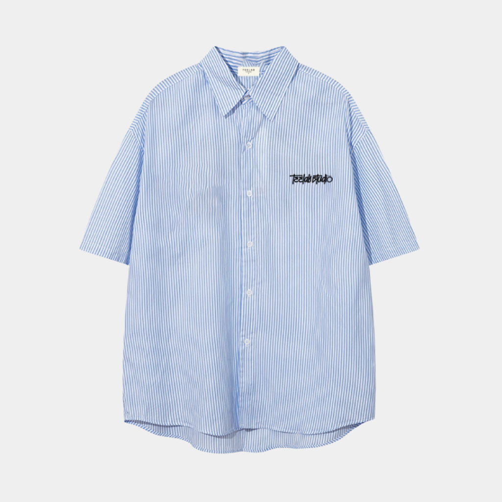 Ảnh Áo Sơ Mi Tay Ngắn Kẻ Sọc Teelab Graffiti Unisex Form Oversize Local Brand màu Xanh SS049 1