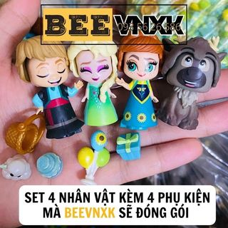 Set 4 búp bê Disney Frozen mini kèm 4 phụ kiện với 2 biểu cảm khuôn mặt BEE VNXK