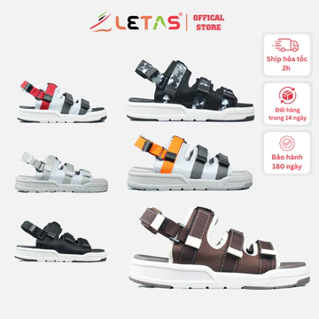 Giày sandal nam nữ unisex letas d1001 cá tính, dép quai hậu 3 quai đế, xăng đan đi chơi đi học