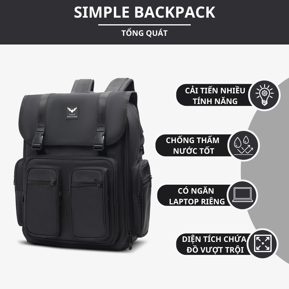 Ảnh Balo LAZA Simple Backpack 500 - Hàng thiết kế cao cấp trượt nước - Bảo hành trọn đời 2