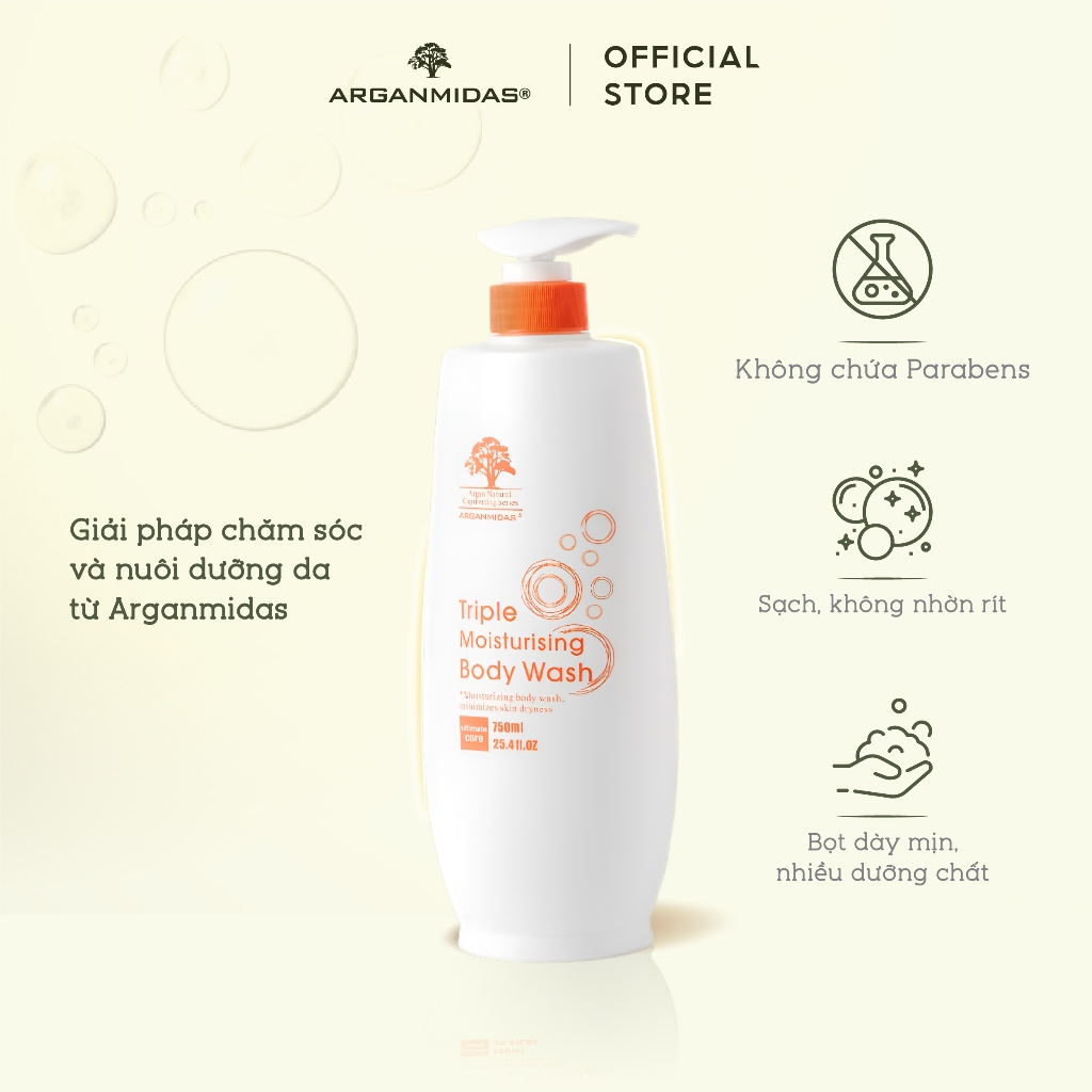 Ảnh Sữa tắm dưỡng trắng siêu dưỡng ẩm Arganmidas Argan Oil làm sạch và sáng nuôi dưỡng da mịn màng 750ml 4