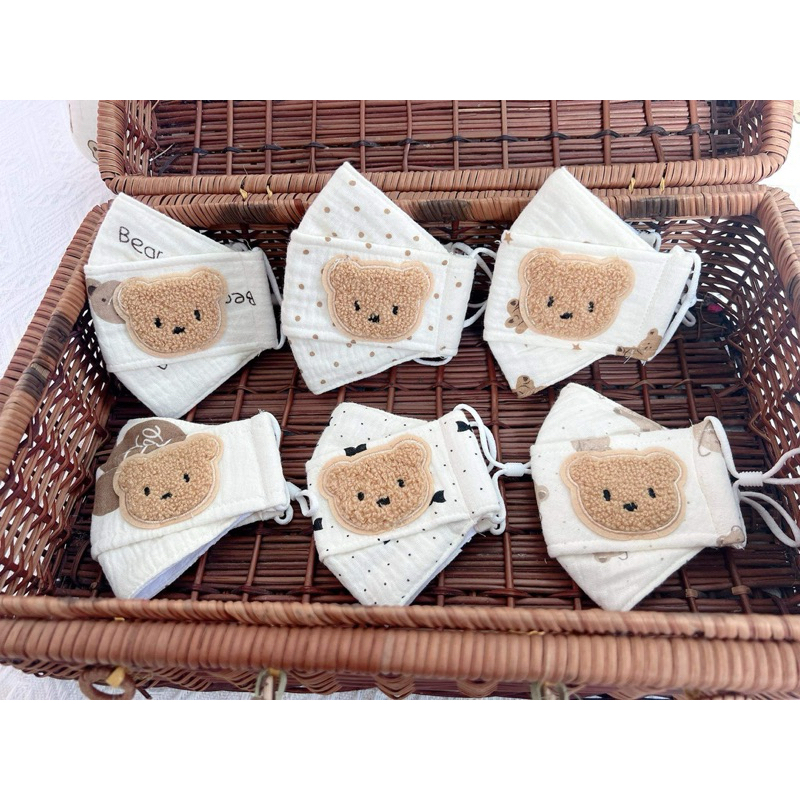 Khẩu Trang Đính Gấu Vải Xô Muslin Cho Bé 0-4 Tuổi - An Toàn, Thời Trang và Thoáng Khí