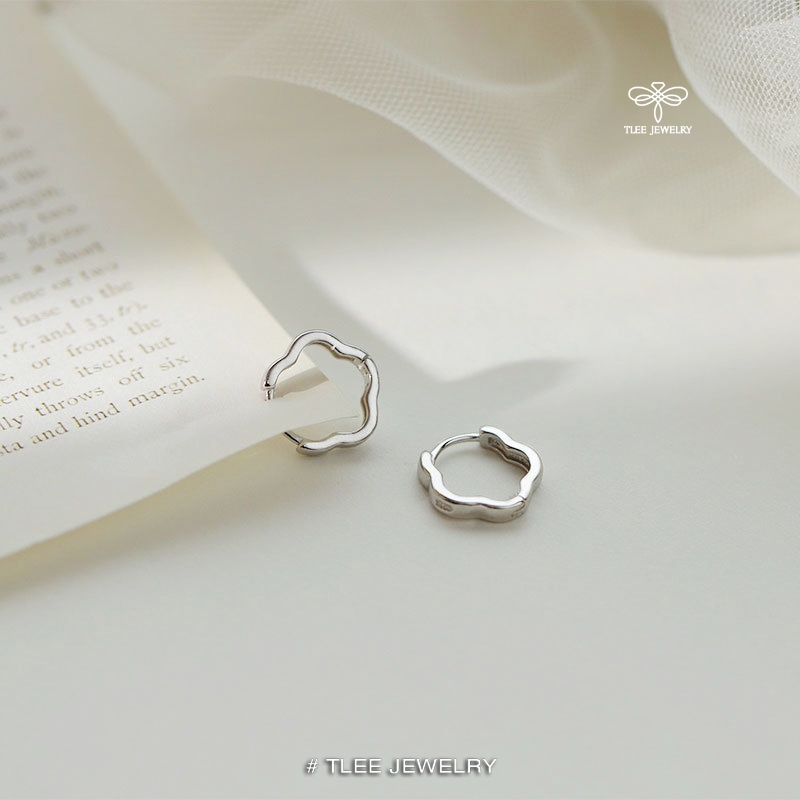 Khuyên tai bạc nữ TLEE, bông tai tròn trơn hình cánh hoa xinh xắn TLEE JEWELRY B0500