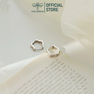 Khuyên tai bạc nữ TLEE, bông tai tròn trơn hình cánh hoa xinh xắn TLEE JEWELRY B0500