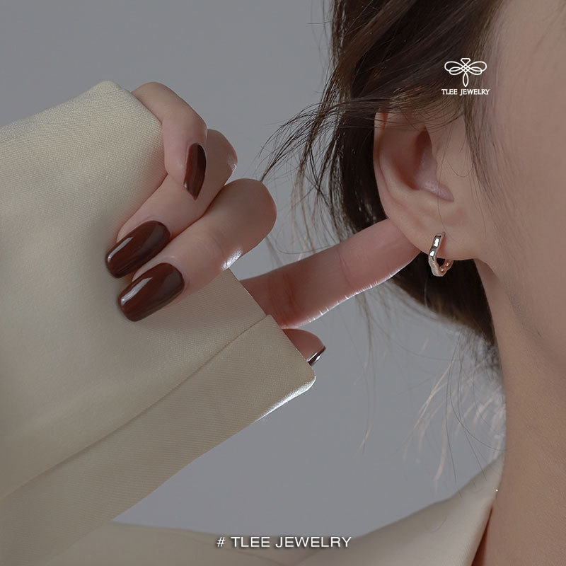 Khuyên tai bạc nữ TLEE, bông tai tròn trơn hình cánh hoa xinh xắn TLEE JEWELRY B0500