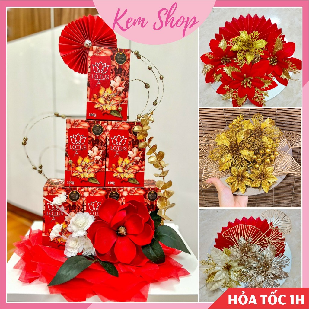 Set phụ kiện trang trí tháp bánh lễ tráp cưới, tháp bia, giỏ quà tết, - Kem Shop K368