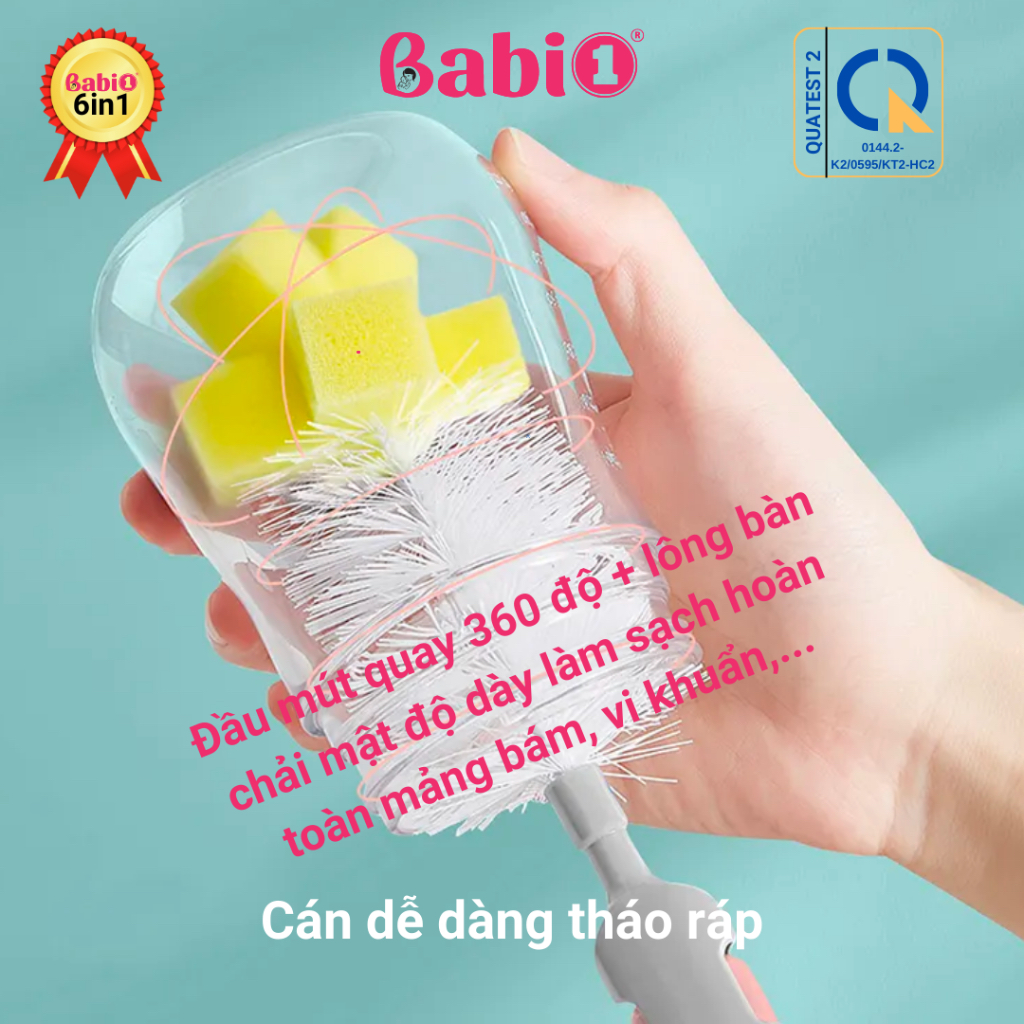 Bộ Cọ Rửa Bình Sữa BABIONE Cây Rửa Bình Sữa Núm Ti, Ống Hút, Đồ Gia Dụng Đa Năng 6 Chi Tiết