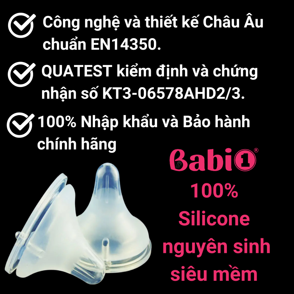 Núm Ti Giả BABIONE Núm ti Chống Sặc Silicon Nguyên Sinh Siêu Mềm Cho Bé Sơ Sinh