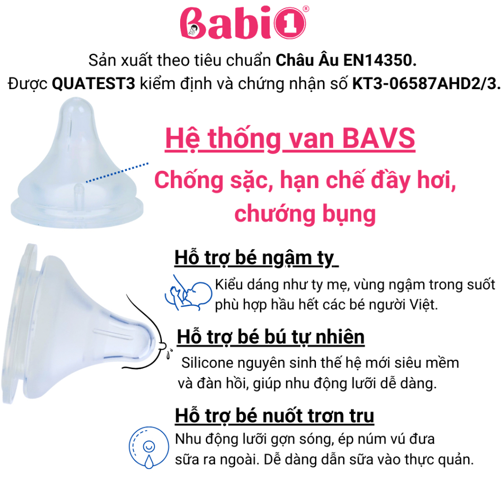 Núm Ti Giả BABIONE Núm ti Chống Sặc Silicon Nguyên Sinh Siêu Mềm Cho Bé Sơ Sinh