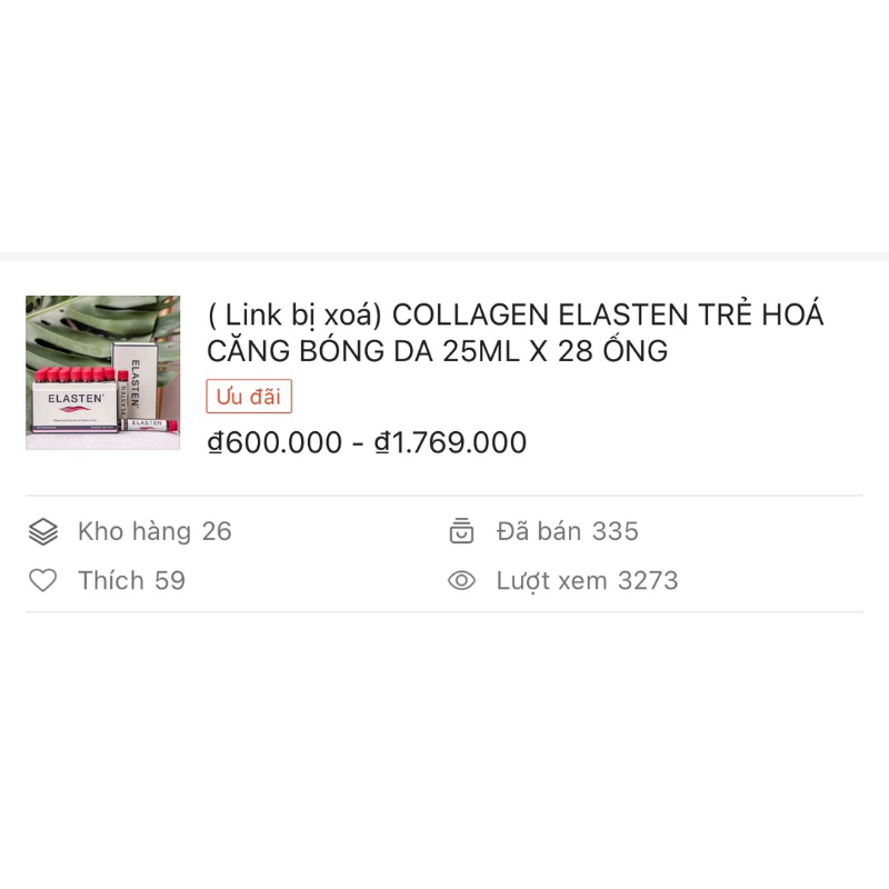 (CÔNG TY) COLLAGEN ELASTEN TRẺ HOÁ CĂNG BÓNG DA 25ML X 28 ỐNG