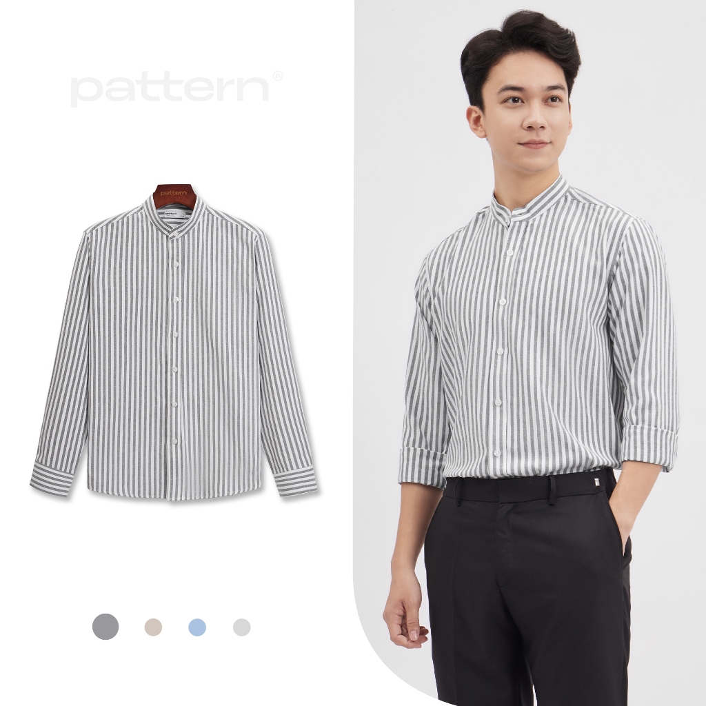 Áo Sơ Mi Cổ Tàu Dài Tay Kẻ Sọc Oxford PATTERN PA043 | Shopee Việt Nam