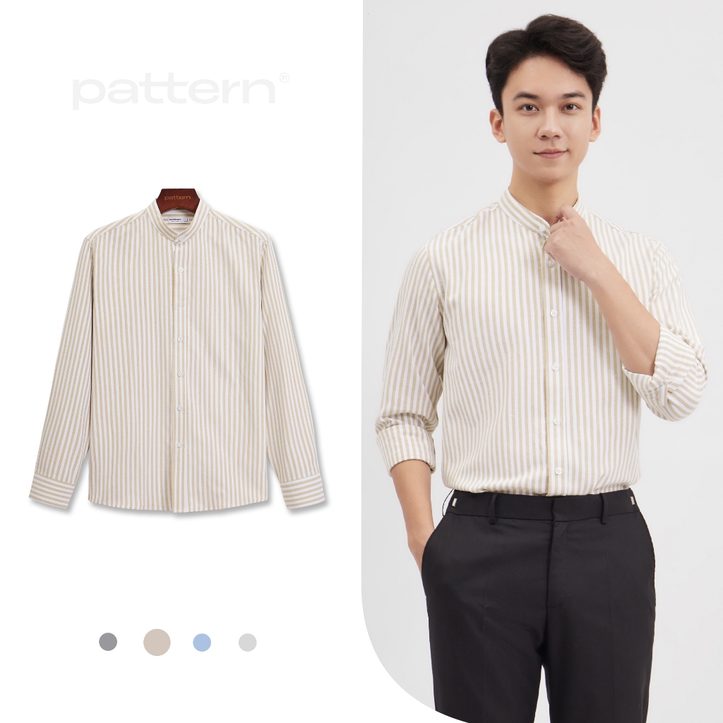 Áo Sơ Mi Cổ Tàu Dài Tay Kẻ Sọc Oxford PATTERN PA043 | Shopee Việt Nam