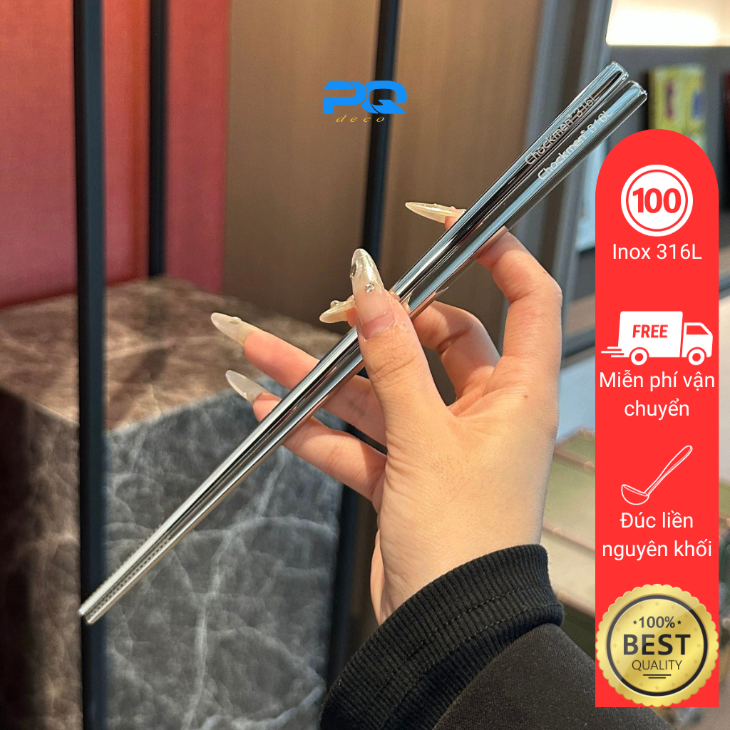Hộp 10 đôi đũa inox 316L Chockmen vuông chống trơn trượt cao cấp