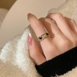 [🔥XƯỞNG SALE 1K 🔥] Nhẫn Hình Trái Tim Đính Đá Pha Lê Màu Trắng Đen Đơn Giản Thời Trang Cho Nữ R126