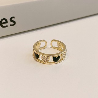 [🔥XƯỞNG SALE 1K 🔥] Nhẫn Hình Trái Tim Đính Đá Pha Lê Màu Trắng Đen Đơn Giản Thời Trang Cho Nữ R126